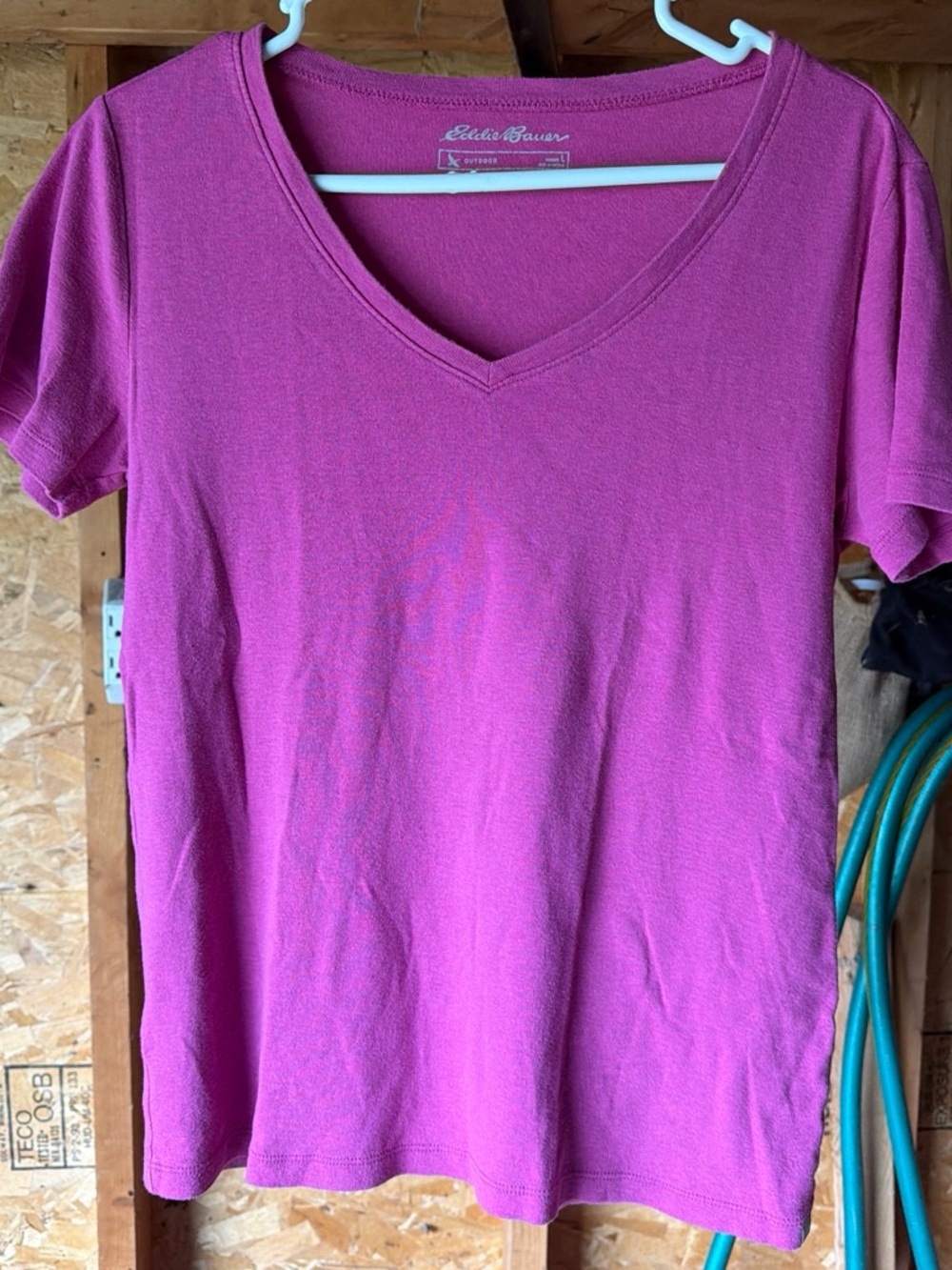 Eddie Bauer Women's Bright Pink V-Neck Short Sleeve Tee